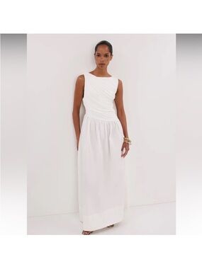 DISSH White Sleeveless Ruched Bodice Maxi Dress